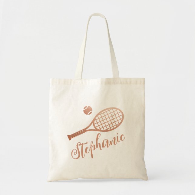 Tennis Personalised Script Name Copper Terracotta Tote Bag (Front)