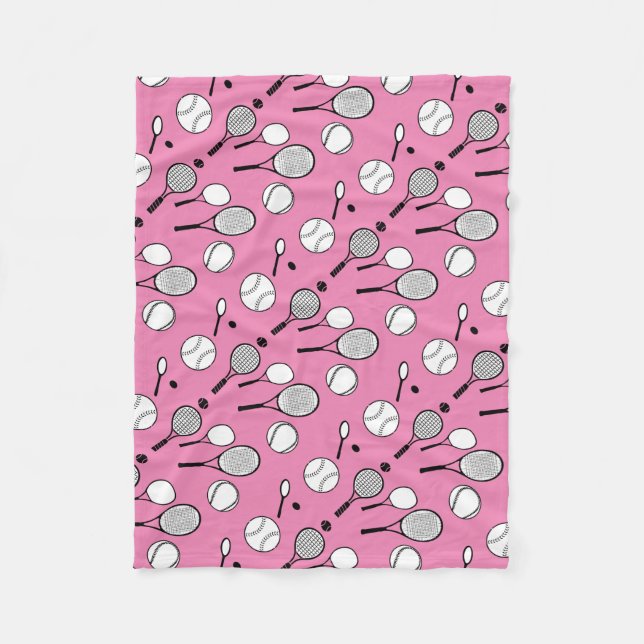 Tennis pink black white fleece blanket (Front)