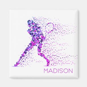 Tennis Pink Pixels Personalised Name Magnet