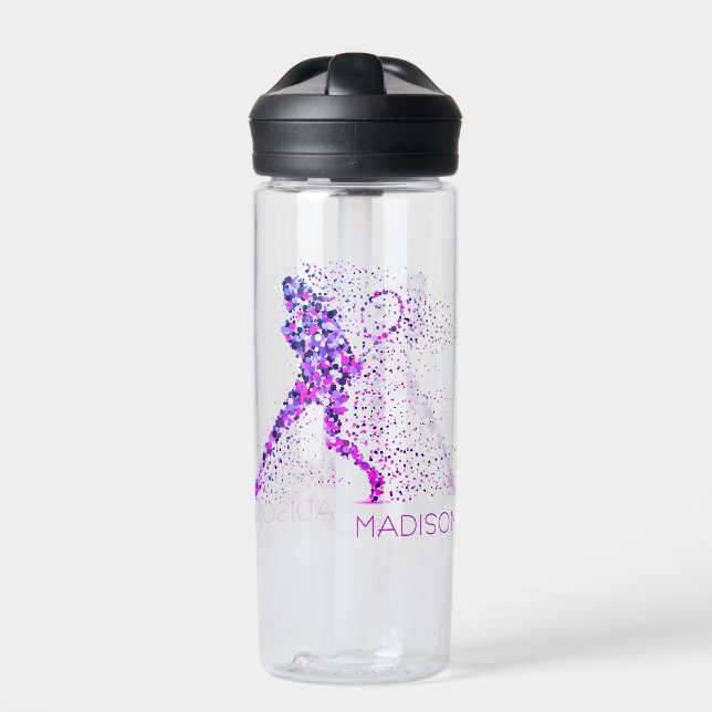 Tennis Pink Pixels Personalised Name Water Bottle (Front)