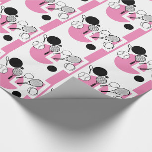 Tennis pink white black girly wrapping paper