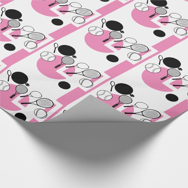 Tennis pink white black girly wrapping paper (Corner)