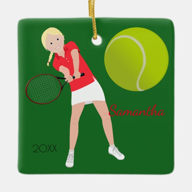 Tennis Player Blonde Keepsake Ornament (Front)