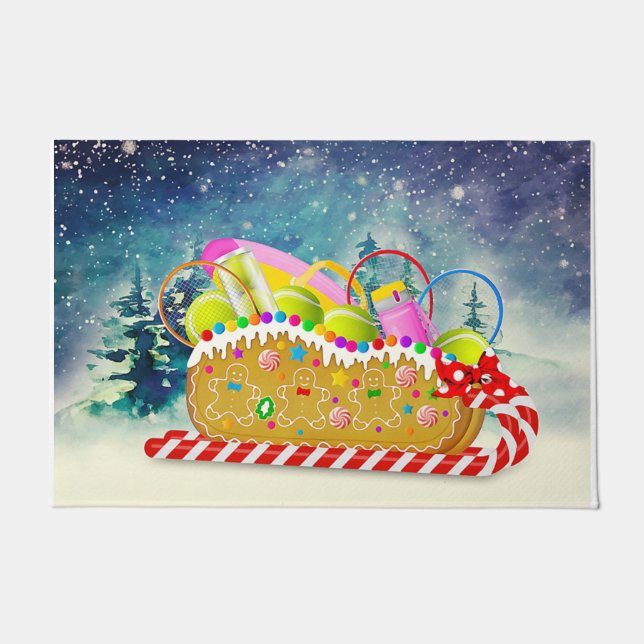 Tennis Player Christmas Decor, Funny Holiday  Doormat (Front)