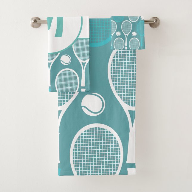 Tennis Player Coach Personalised Gift Monogram Fun Bath Towel Set (Insitu)