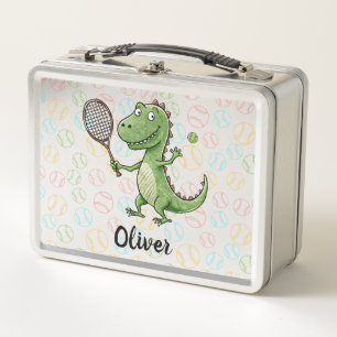 Tennis Player Cute Dinosaur Metal Lunch Box