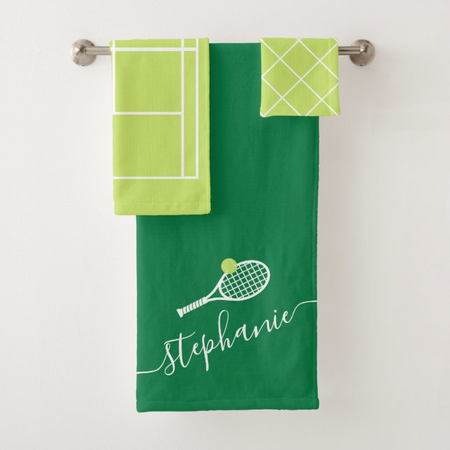 Tennis Player Design Personalised Green Bath Towel Set (Insitu)
