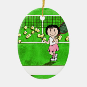Tennis Player, Female - Personalised Cartoon Gift Ceramic Ornament