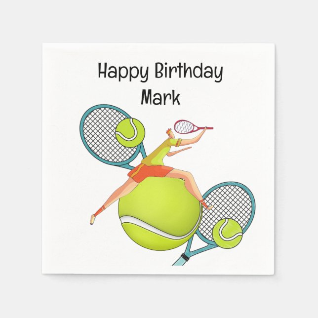 Tennis  player for birthday party napkin (Front)