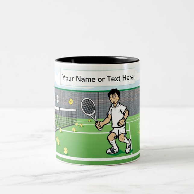 Tennis Player - Male Cartoon by PrintedPerfection Two-Tone Coffee Mug (Center)