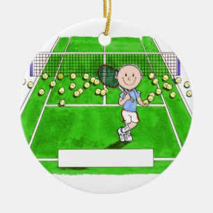 Tennis Player, Male - Personalised Cartoon Ceramic Ornament