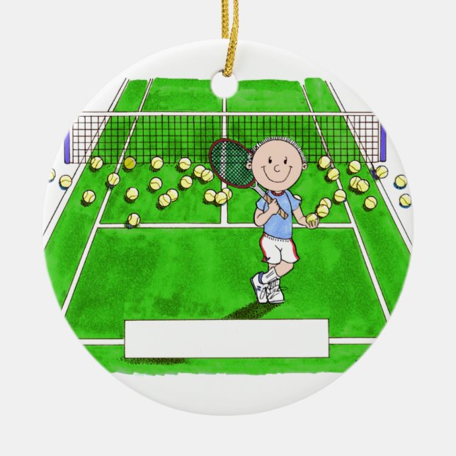 Tennis Player, Male - Personalised Cartoon Ceramic Ornament (Front)