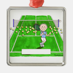 Tennis Player, Male - Personalised Cartoon Metal Ornament