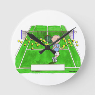 Tennis Player, Male - Personalised Cartoon Round Clock