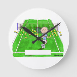 Tennis Player, Male - Personalised Cartoon Round Clock