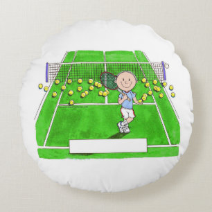 Tennis Player, Male - Personalised Cartoon Round Cushion