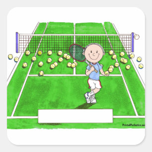 Tennis Player, Male - Personalised Cartoon Square Sticker