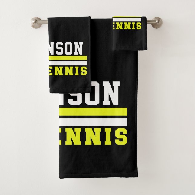 Tennis Player NAME Ball Game Court Personalised Bath Towel Set (Insitu)