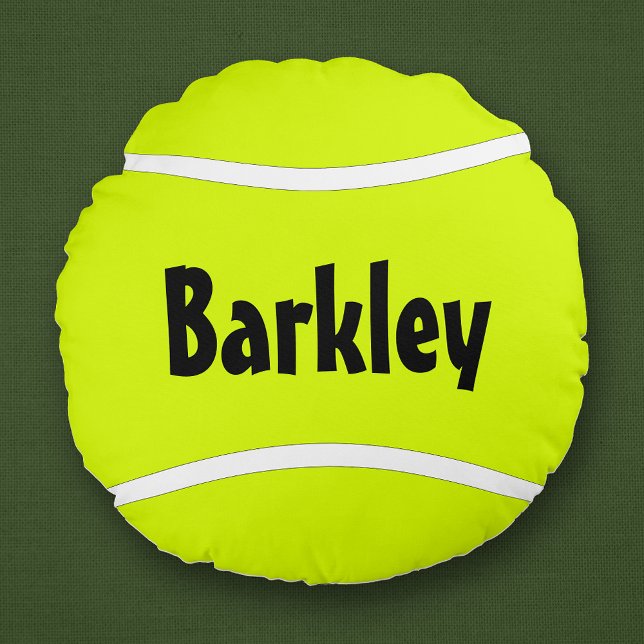 Tennis Player Name Throw Pillow (Round tennis pillow with custom tennis player name or text.)
