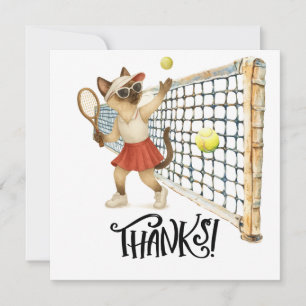 Tennis player on the court for cat lovers thank you card