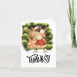 Tennis player on the court for cat lovers thank you card