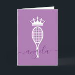 Tennis Player Queen of Court Purple Birthday Card<br><div class="desc">Funny personalised custom printed monogrammed birthday card for a tennis player, instructor teacher or club manager's birthday with custom name and age and the saying "50 and still queen of the court" in lavender purple and elegant calligraphy script name with pretty smashes on both sides of the name. Colours and...</div>