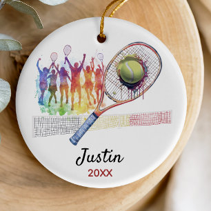 Tennis player racquet personalised ceramic ornament