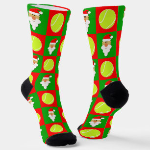Tennis Player Santa Christmas Pattern Fun Holiday  Socks