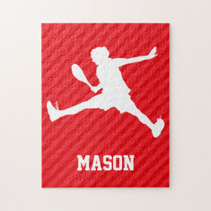 Tennis Player; Scarlet Red Stripes Jigsaw Puzzle