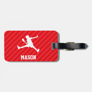 Tennis Player; Scarlet Red Stripes Luggage Tag