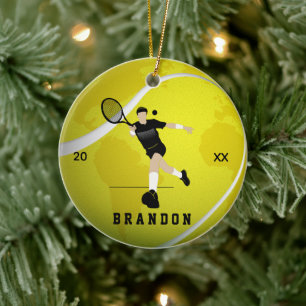 Tennis Player Silhouette Name & Year Earth Ball Ceramic Ornament