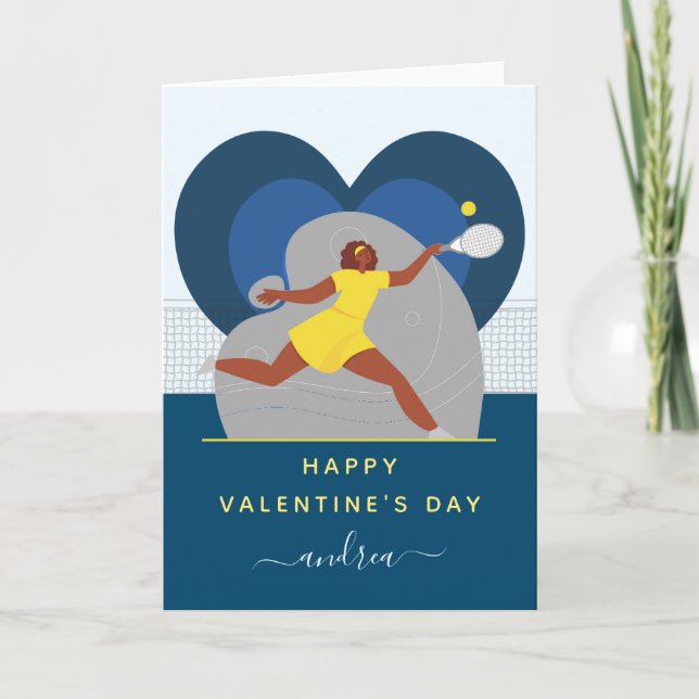 Tennis Player Valentine's Day Girl on the Court Card (Front)