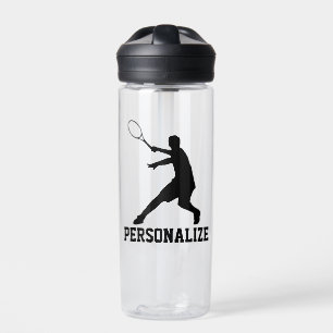 Tennis player water bottle with personalized name
