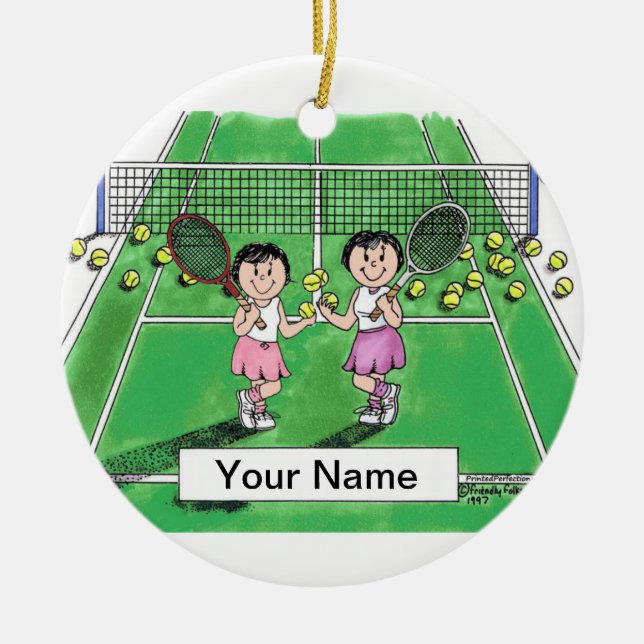 Tennis Players - Female & Female Ceramic Ornament (Front)