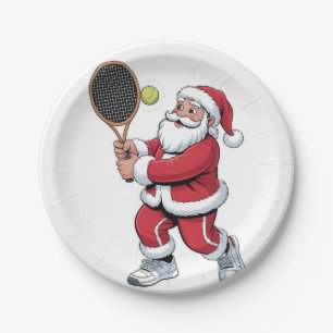 Tennis Playing Santa Xmas Tennis Sport Christmas Paper Plate