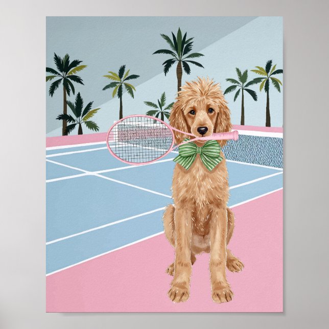 Tennis Poodle Pink Watercolor Poster (Front)