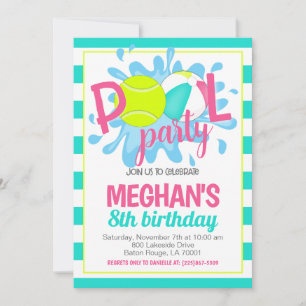 Tennis Pool Party Birthday Invitation