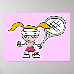 Tennis poster with girl tennis player cartoon