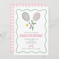 Tennis preppy plaid birthday invitation