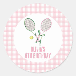 Tennis preppy plaid birthday invitation classic round sticker