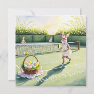 Tennis Rabbit Player Easter Celebration on court Holiday Card
