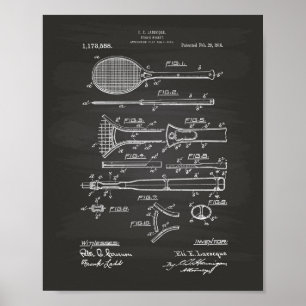 Tennis Racket 1916 Patent Art - Chalkboard Poster