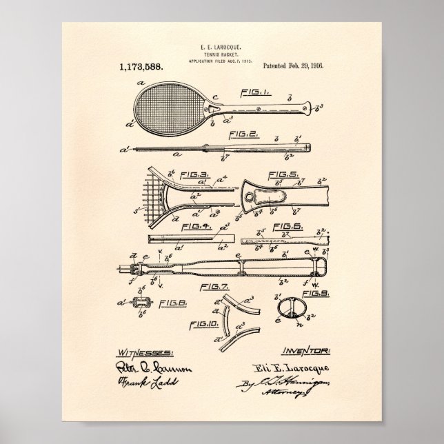 Tennis Racket 1916 Patent Art - Old Peper Poster (Front)