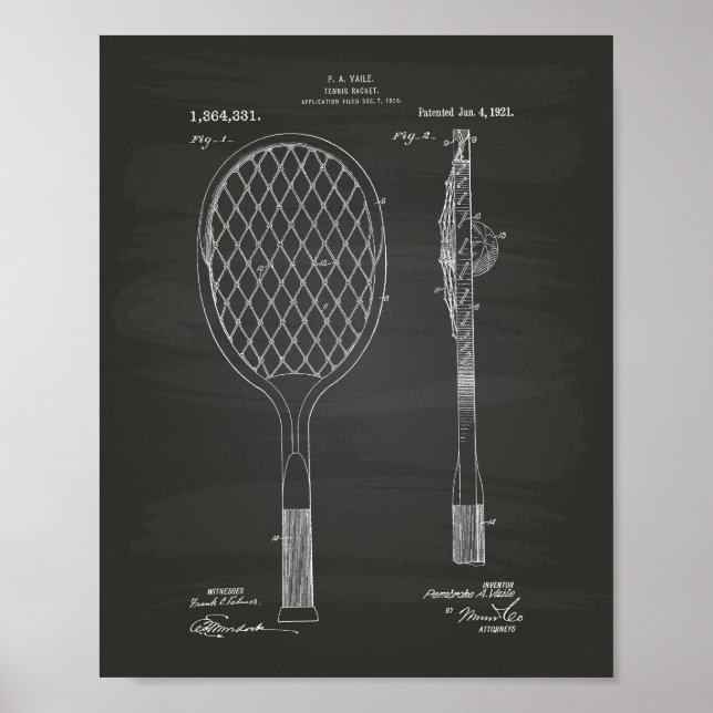 Tennis Racket 1921 Patent Art Chalkboard Poster (Front)