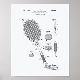 Tennis Racket 1925 Patent Art White Paper Poster