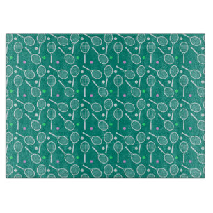 Tennis Racket and a Ball Pattern Green Cutting Board