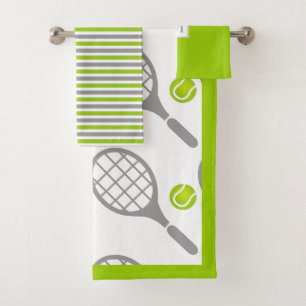 Tennis racket and ball, border and monogram bath towel set