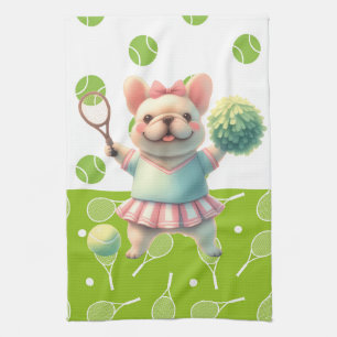 Tennis racket and ball for dog lover tea towel