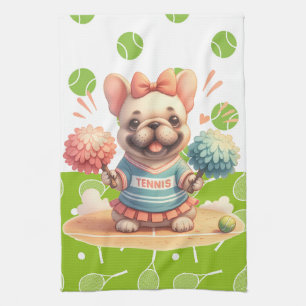 Tennis racket and ball for dog lover tea towel