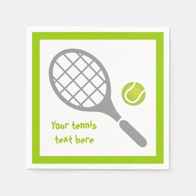 Tennis racket and ball grey, green modern custom napkin (Front)